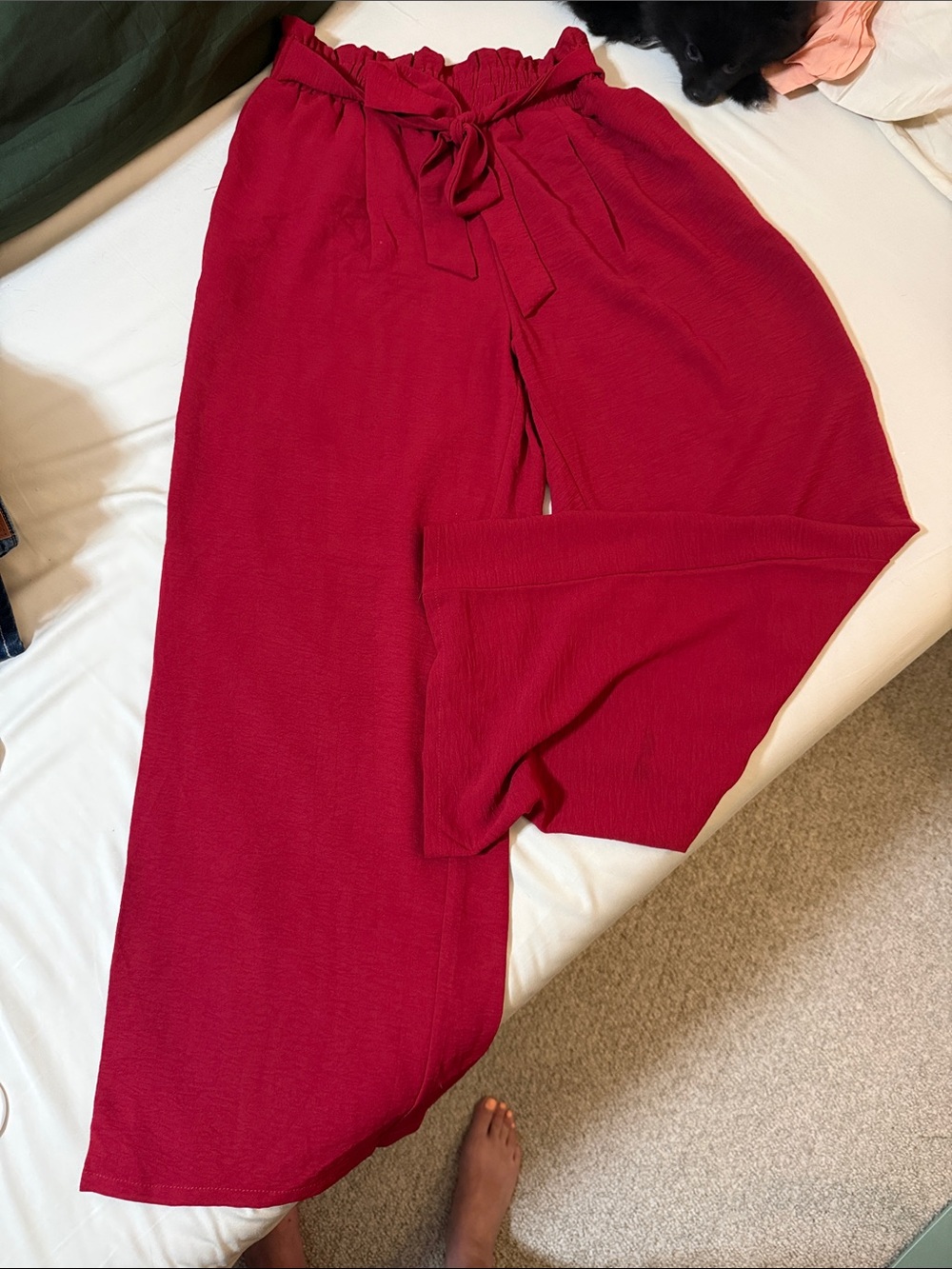 High-Rise Paperbag Waist Wide Leg Pants - Deep Raspberry